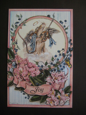 UNUSED vintage greeting card Bronwen Ross CHRISTMAS Rat Angel Playing Lute