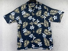 Puritan Shirt Mens Large Blue Hawaiian Floral Palm Button Up Rayon Camp Vacation