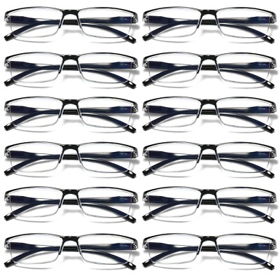 12Pair Mens Rectangular Blue Light Blocking Reading Glasses Spring Hinge Readers