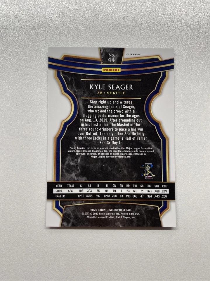 2020 Panini Select Baseball Blue Prizm /149 Kyle Seager 44 Seattle Mariners - Image 2 of 2