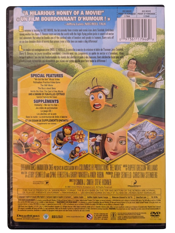 Bee Movie (DVD, 2007, Widescreen) Jerry Seinfeld & Renée Zellweger - Image 2 of 2