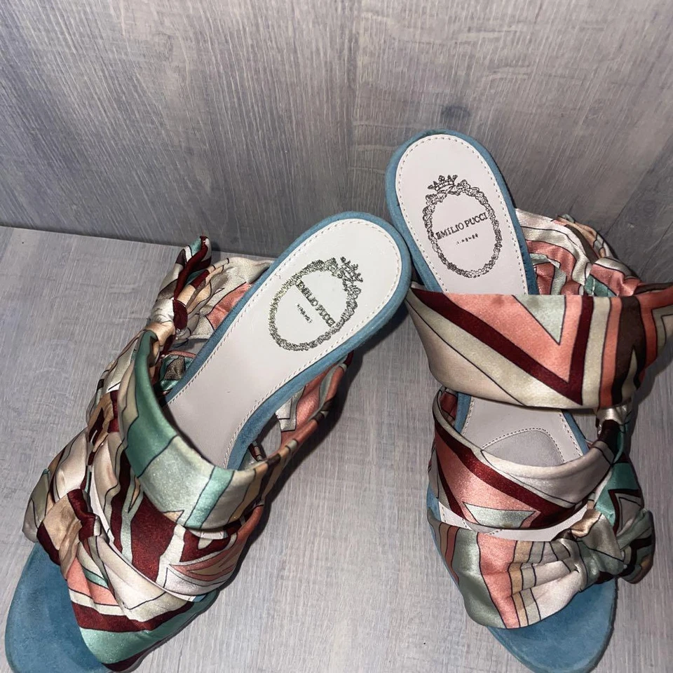 Emilio Pucci лента мулы, размер EU36/US6, разноцветный, атлас и замша - Изображение 3 из 4
