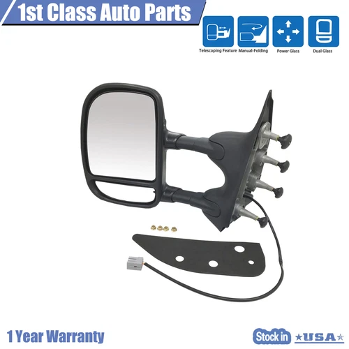 Left Towing Power Mirror Dual Arm Telescoping Fits 2009-2016 Ford E350 E-450