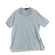 Polo Ralph Lauren Men's XL Blue White Striped 100 Cotton Polo Shirt Preppy
