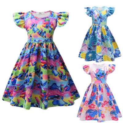 Kinder Mädchen Engel Stich Kostüm Skater Kleid Prinzessin Party Fancy Kleid 2-9Y