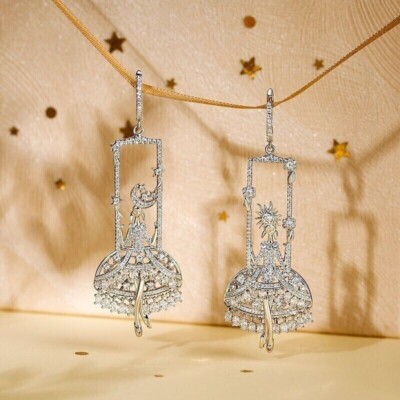 3Ct Round Cut Real Moissanite Women's Drop/Dangle Earrings 14K White Gold Plated
