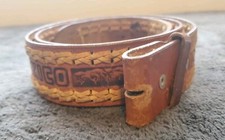 VINTAGE WESTERN LEATHER BELT HAND TOOLED WOVEN STAMPED MEXICO 34"-40" Waist