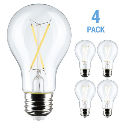 Pack Satco S12460 LED Filament 120V 5W 40W A19 Medium E26 Clear 2700K Warm White