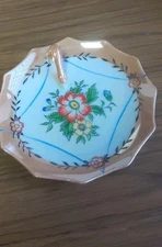 Vintage Japan Peach Lusterware Finger Handle Dish Flowers Tidbit Tray