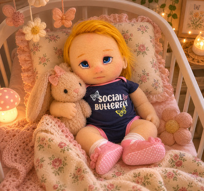 Kotten Bellies Soft Sculpture Fleece OOAK Doll Ginger Baby Girl 18'' One of Kind