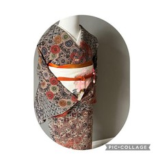 Crepe Kimono Pure Silk Sleeve 63cm Elegant Used Japan