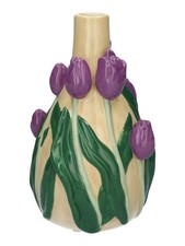 INNA-GLAS Blumenvase LIMEA, Dolomit, 3D Tulpen, beige-lila-grün, 21,6cm, Ø13,3cm