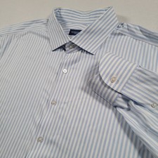 Proper Cloth Non-Iron Shirt Mens 20 36.5 Blue White Stripe Cotton Stretch