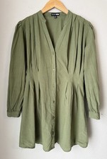 Fashion Nova Sage Green Button Up Dress Womens Size XS V Neck Long Sleeves