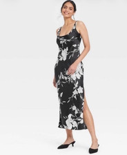 Women's Maxi Slip Dress - A New Day Black Floral