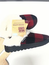 Muk Luks Contour Slippers Buffalo Plaid Red/Black Lined Faux Fur 5-6