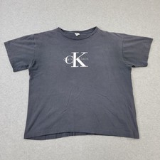 Calvin Klein Shirt Womens L-X VTG 80s Black Logo Graphic Top Short Sleeve