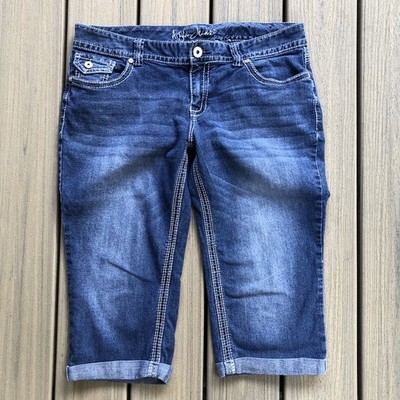 Artya Jeans Mid Rise Capris with Decorative Stitching & Embellishments Sz 15-16