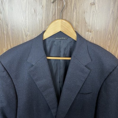Canali Sport Coat Mens 44L Blue Microcheck Wool Double Vented Two Buttons Italy