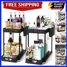2-Pack Under Sink Organizer   2-Tier Sliding Storage Rack for Bathroom  Kitc...