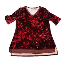 H By Halston Red Black Flora Blouse Women’s Size Medium