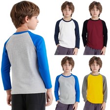 Kids Boys Sweatshirts Beach Top Long Raglan Sleeves T-shirt Cotton Round Neck