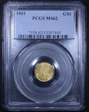 1861 Indian Princess Gold Dollar - G$1 PCGS MS62 - Civil War Date Issue!