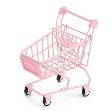 Mini Supermarket Handcart Shopping Utility Cart Desk Toy Holder Pink