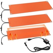 3 Pcs Heated Snow Melting Mats, 10 x 30 in No-Slip Rubber Heated Outdoor Orange