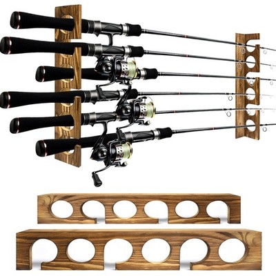 Wood Fishing Rod Holders Wall Ceiling Mounted Rack Up To 6 Rod Storage