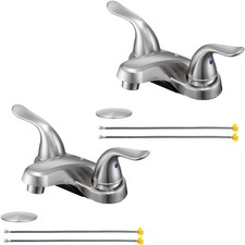 2 Pack Bathroom Sink Faucets 2/3 Hole,Brushed Nickel Dual Handles 4 inch Plas...