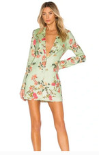 Lovers + Friends Floral Linen Blend Blazer Jacket Womens S Mint Green Longline