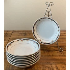 Lynns China Bennington Black Dots & Band, Flowers -7.5” SOUP/ PASTA BOWL Mint!