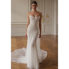 Mermaid Wedding Dress Elegant Strapless Sleeveless Back Zip Court Train Bridal