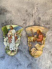2 Vintage Trifold Hand Held Advertising Fans  