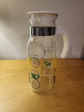 Vintage - Glass Pitcher Carafe MID-CENTURY Quart LEMON LIME Container With Lid