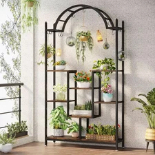 Wellston 74.8 In. Rustic Brown 5-Tier Indoor Plant Stand Flower Rack with Side H
