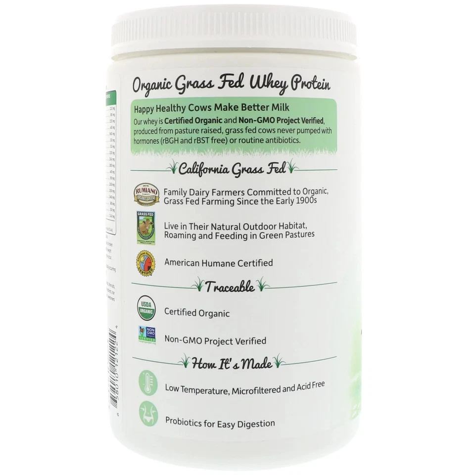 Organic Whey Protein, Grass-Fed, Chocolate Cacao, 13.96 oz (396 g) - Image 3 of 3