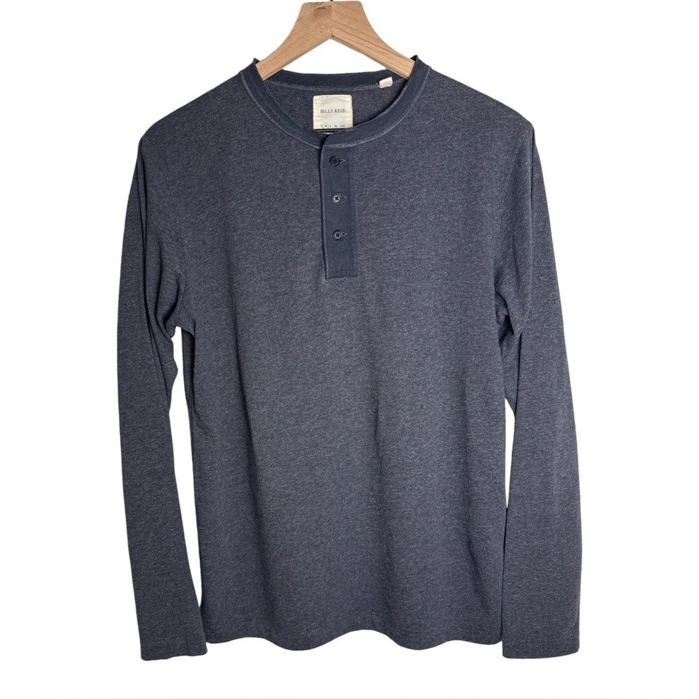 Billy Reid Long Sleeve Henley Knit Tee Heather Blue Grey Mens Size M