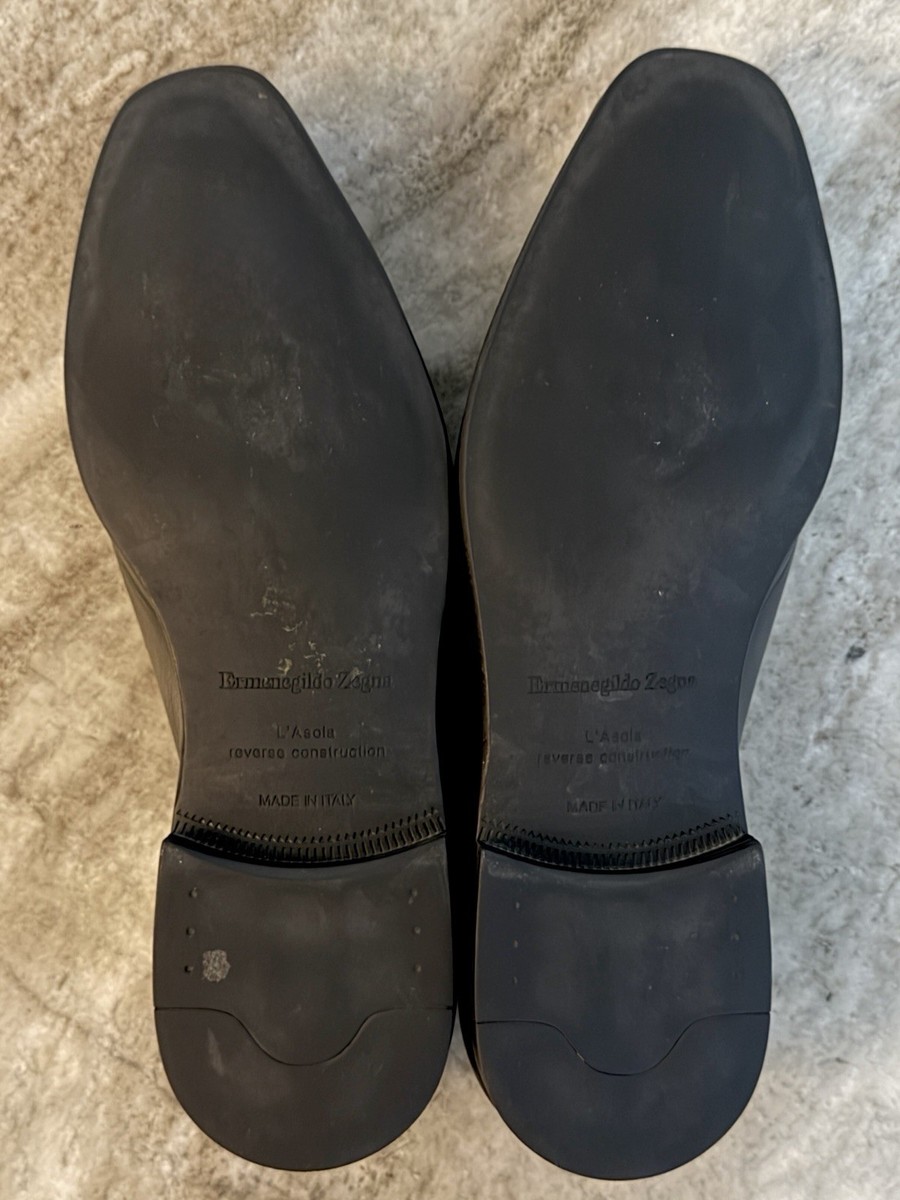 Ermenegildo Zegna Black Leather Loafers Shoes US 12 Slippers $1400 Italy Ermenegildo Zegna Black Leather Loafers Shoes EU 9 US 10  main image 4