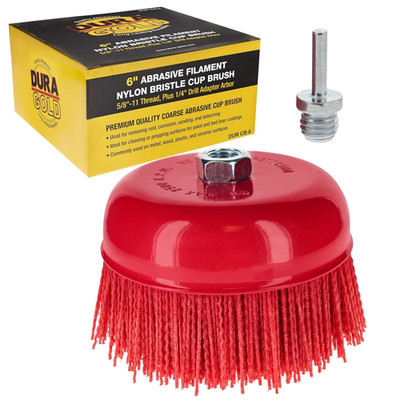 Dura-Gold 6'' Abrasive Filament Nylon Bristle Cup Brush - 5/8'' 11 Thread, 1/4'' He