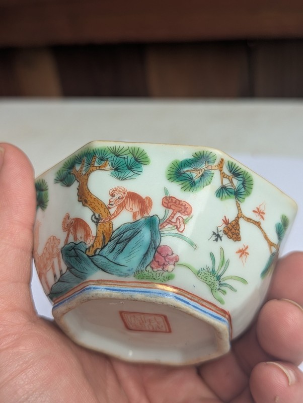 Qing Dynasty Porcelain Cup Monkeys Deer Birds