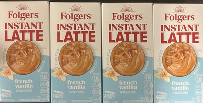 4 BOXES Folgers Instant French Vanilla Latte Instant Coffee Mix See Photos Date