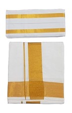 Men Cotton Traditional Single Dhoti With Gold Border  1.8 Mtr Angvastram Towel