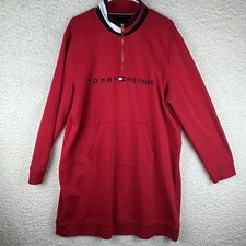 Tommy Hilfiger Women's Sweater Dress XXL red Cotton Blend Pullover 1/4 Zip
