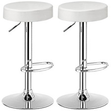 Costway Set of 2 Round Bar Stool Adjustable Swivel Pub Chair w/ Footrest White