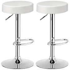 Costway Set of 2 Round Bar Stool Adjustable Swivel Pub Chair w/ Footrest White