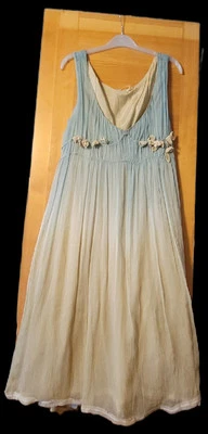 Max Studio Seda L Azul Beige Tie-dye Ombre Detalles Florales, Enagua, Forrada - Imagen 1 de 4