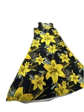 Boho Yellow Floral Maxi Dress Flowy Stretch Knit Sleeveless A-Line XL Renee QVC