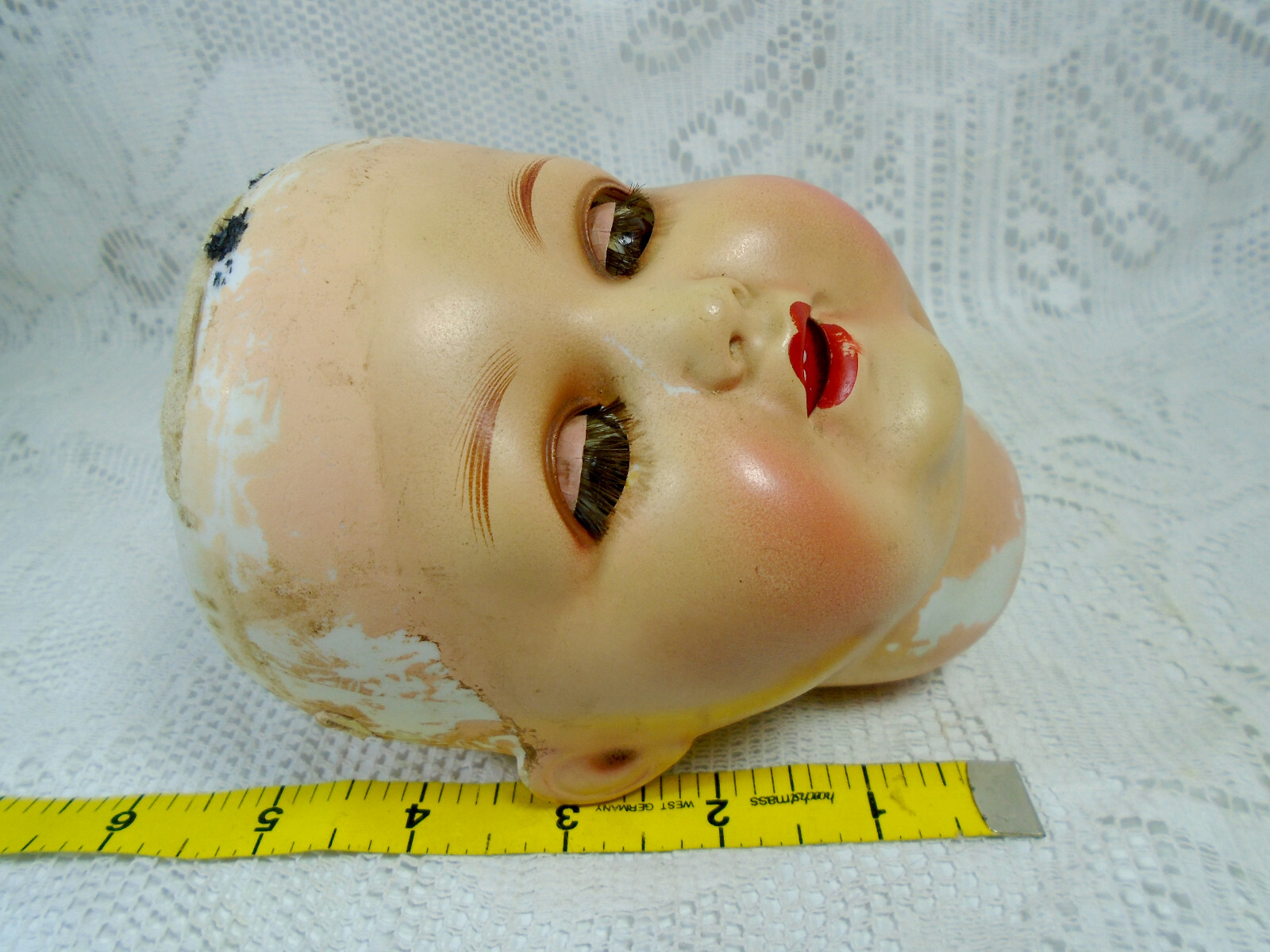 Antique bisque doll head, 996 AM, 13,6 cm, 5.35", spray painted